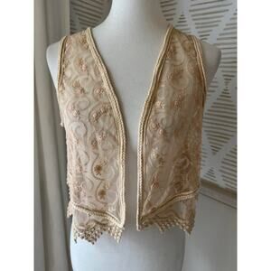 Chico’s Women’s Small Lace Fringe Sheer Vest